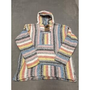 Earth Ragz Hoodie Mens Large Multicolor Baja Pullover Striped Kangaroo Pocket